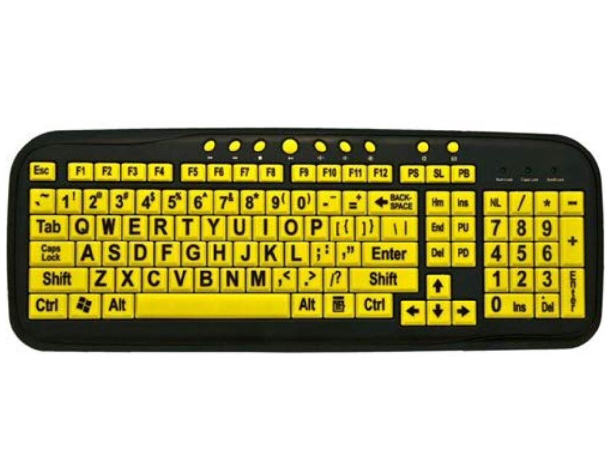 Pegatinas de teclado con impresión grande – Negro sobre fondo amarillo, no  transparentes de personajes de gran tamaño para personas con discapacidad